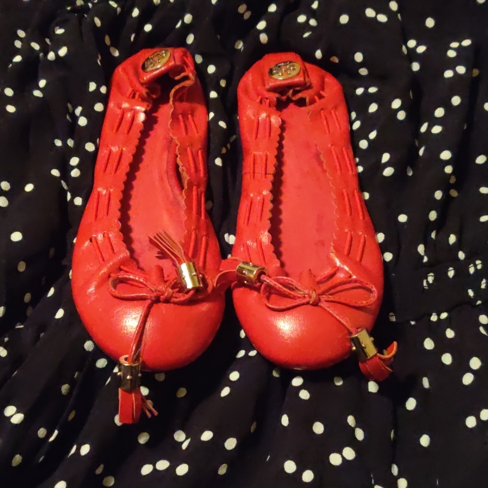 Tory Burch red tassel flats